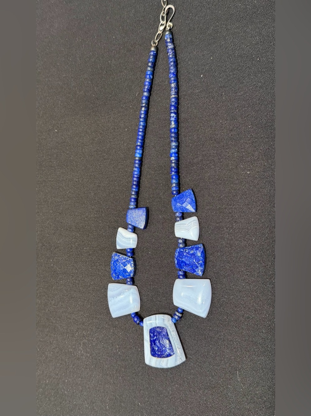 Sterling Silver 925 Blue Lace Agate & Lapis Lazuli Necklace